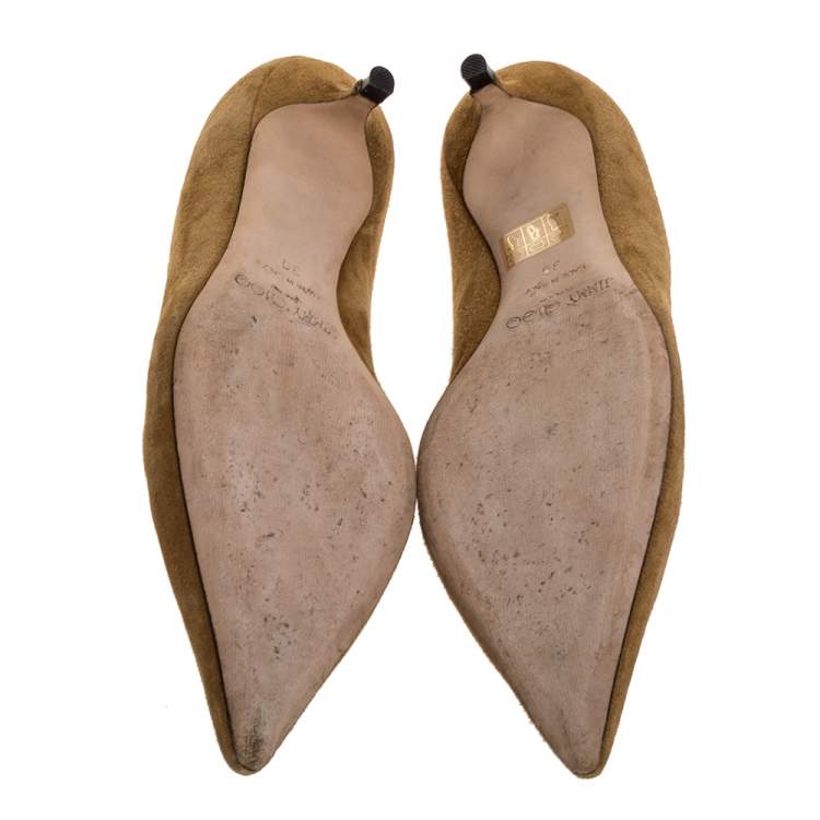 Pre Owned Jimmy Choo Tan Suede Aza Kitten Heel Pumps Size 39