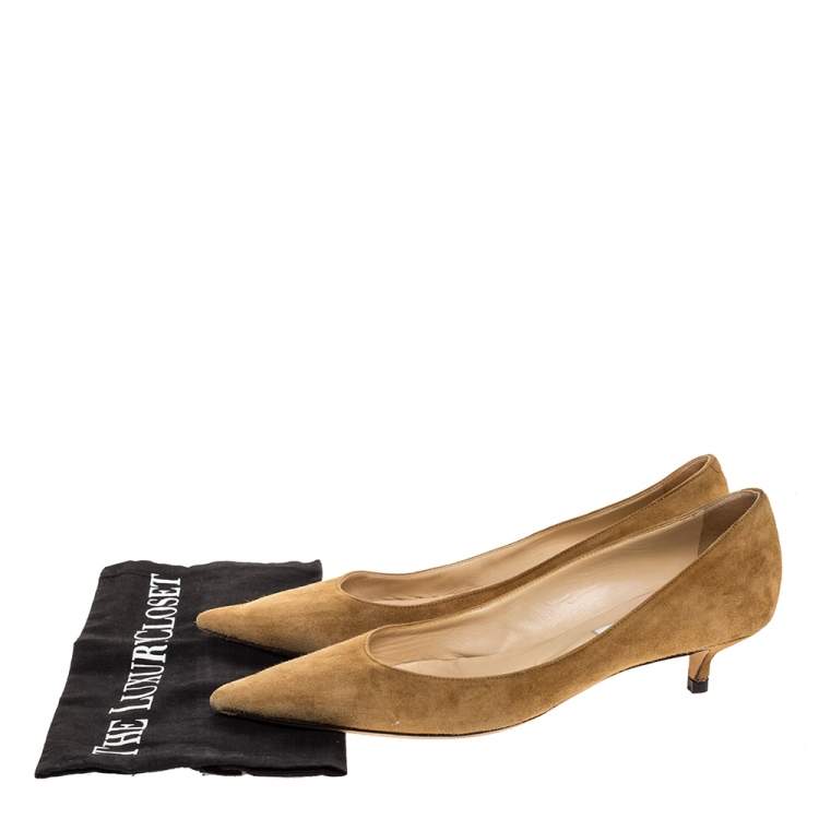 Pre Owned Jimmy Choo Tan Suede Aza Kitten Heel Pumps Size 39