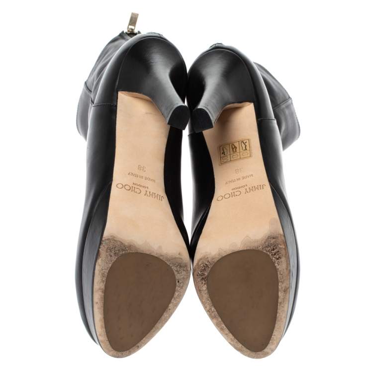 Pre Owned Jimmy Choo Black Leather Magic Ankle Boots Size 38