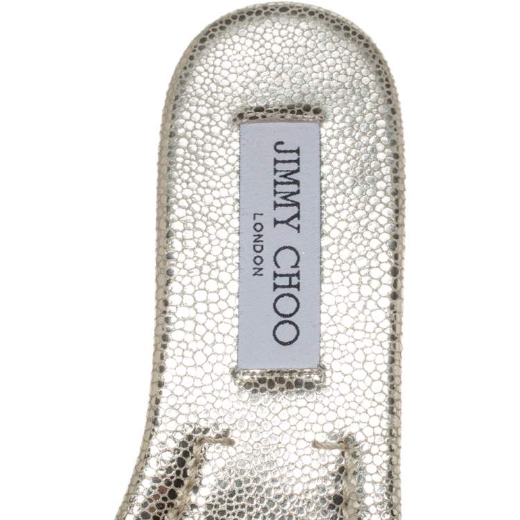 Pre Owned Jimmy Choo Gold Glitter Fabric Crystal Embellished Flat Slides Size 38