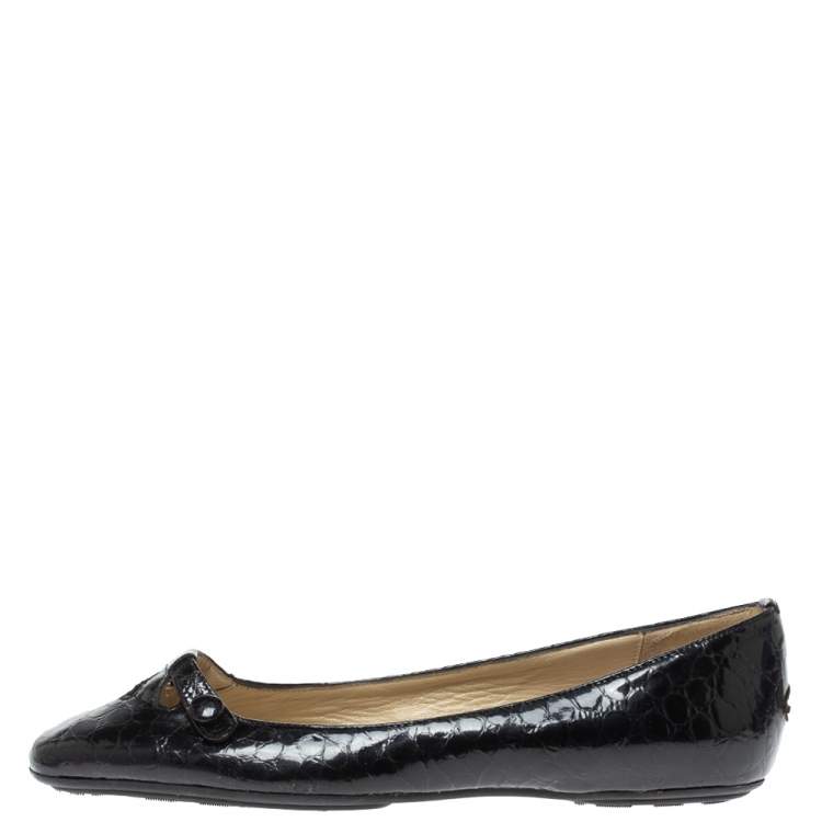 Pre Owned Jimmy Choo Black Python Print Patent Leather Laser Cut Ballet Flats Size 36.5