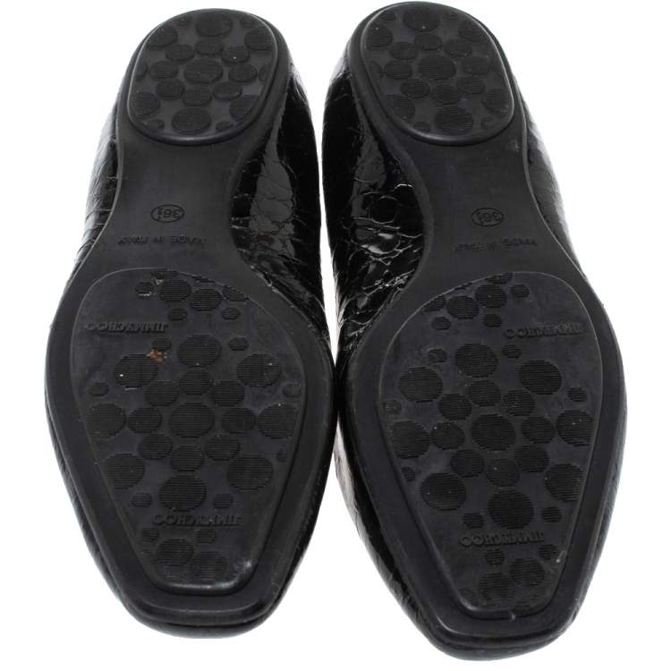 Pre Owned Jimmy Choo Black Python Print Patent Leather Laser Cut Ballet Flats Size 36.5