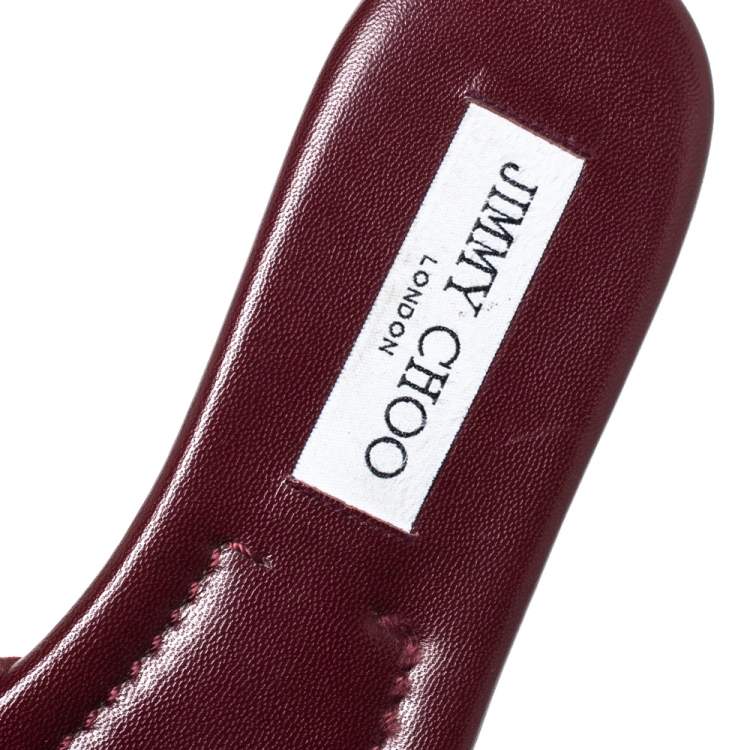 Pre Owned Jimmy Choo Burgundy Twilight Glitter Fabric Nanda Slide Flats Size 38.5