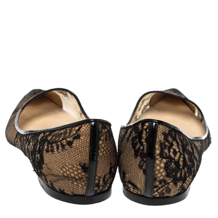 Pre Owned Jimmy Choo Black Mesh and Lace Romy Pointed Ballerina Size 38
