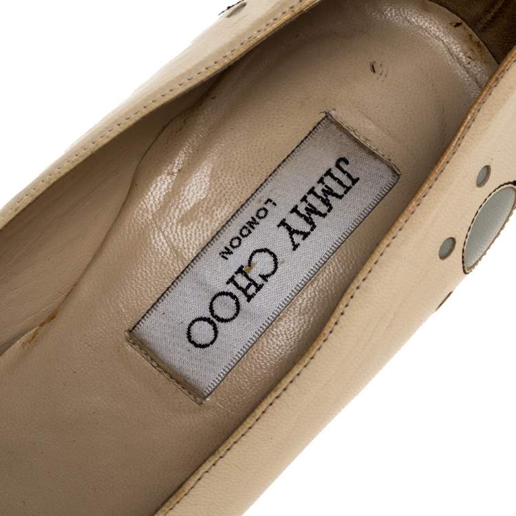 Pre Owned Jimmy Choo Cream Leather Circle Detail Pointed Toe Pumps Size 38.5