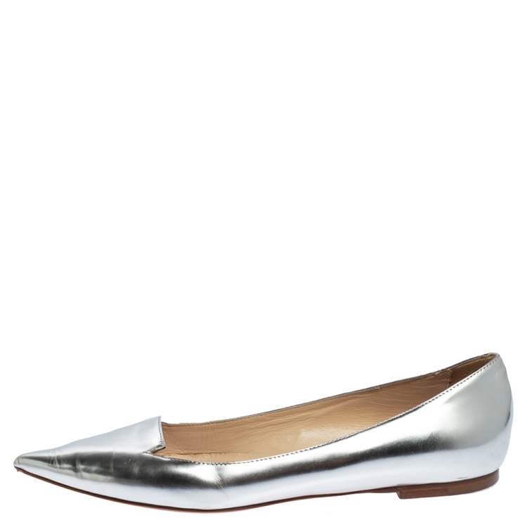 Pre Owned Jimmy Choo Metallic Silver Leather Attila Ballet Flats Size 38.5