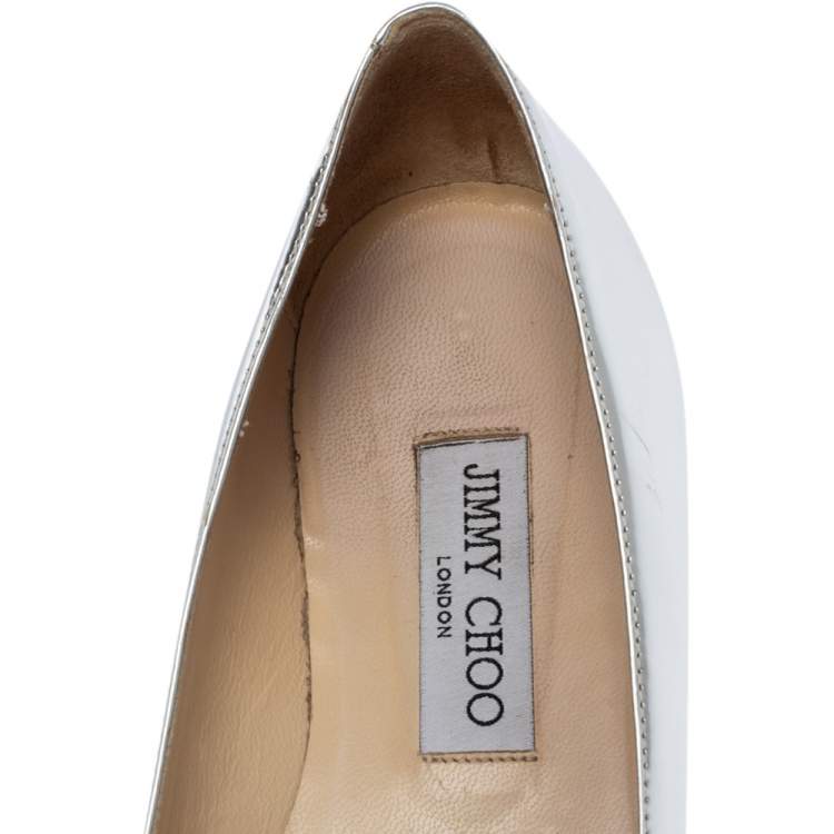 Pre Owned Jimmy Choo Metallic Silver Leather Attila Ballet Flats Size 38.5
