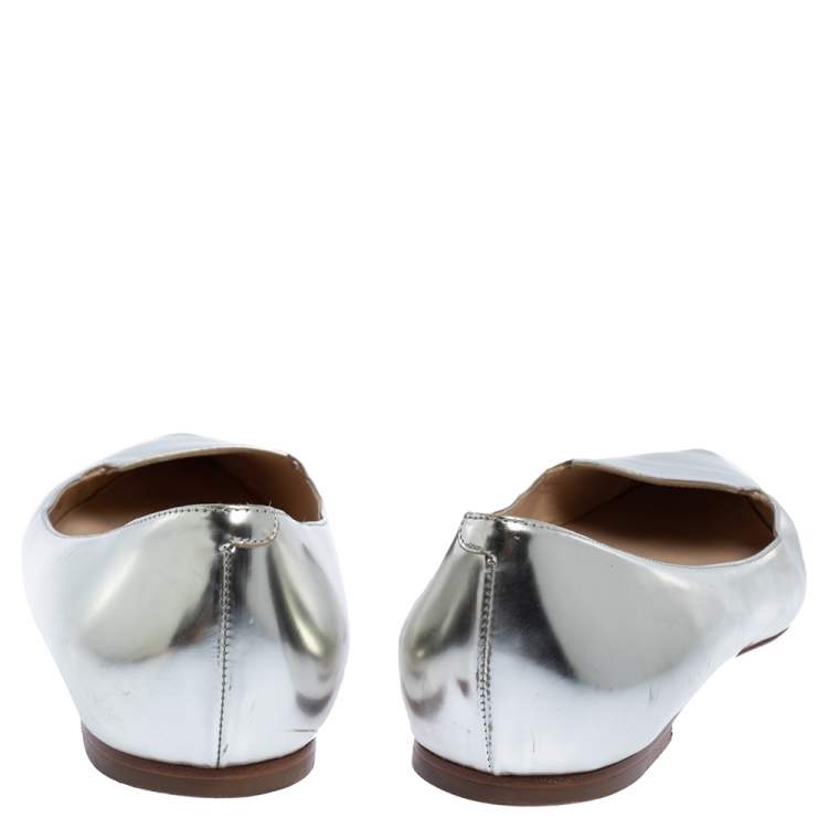 Pre Owned Jimmy Choo Metallic Silver Leather Attila Ballet Flats Size 38.5