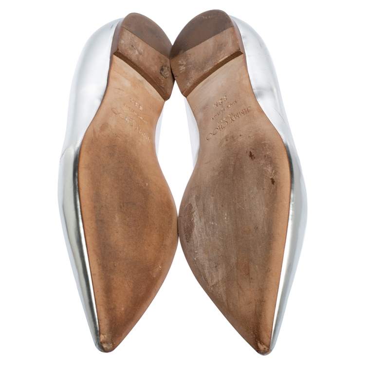 Pre Owned Jimmy Choo Metallic Silver Leather Attila Ballet Flats Size 38.5