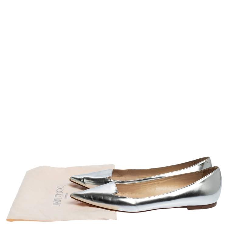 Pre Owned Jimmy Choo Metallic Silver Leather Attila Ballet Flats Size 38.5