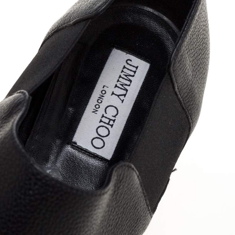 Pre Owned Jimmy Choo Black Leather And Elastic Glint Slip On Loafer Size 41