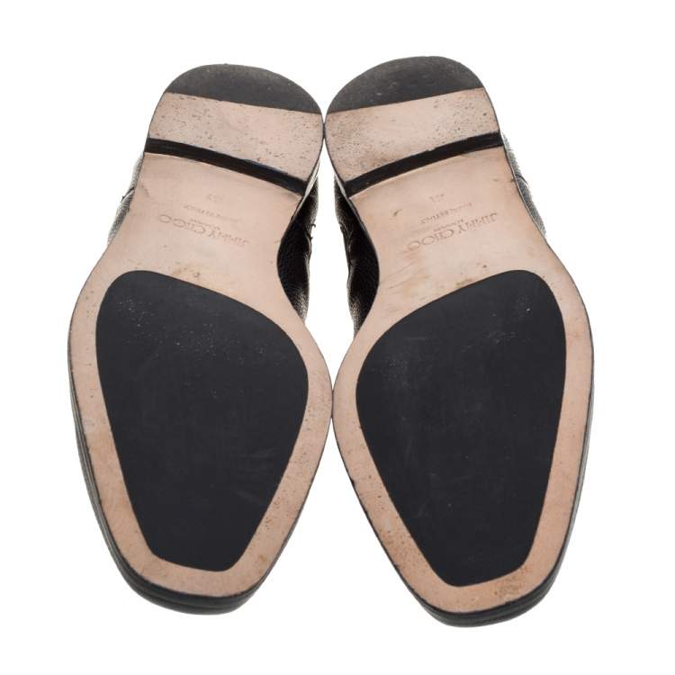 Pre Owned Jimmy Choo Black Leather And Elastic Glint Slip On Loafer Size 41
