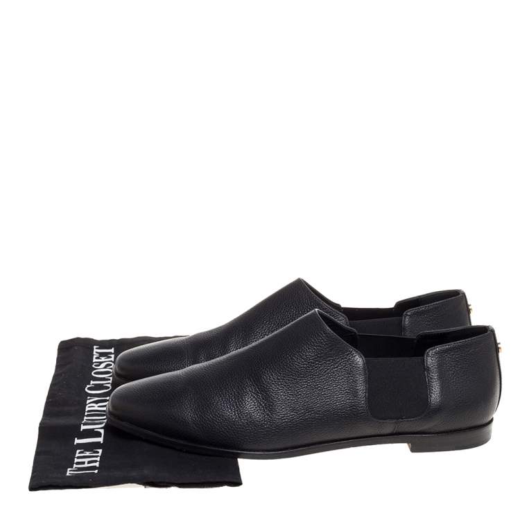 Pre Owned Jimmy Choo Black Leather And Elastic Glint Slip On Loafer Size 41