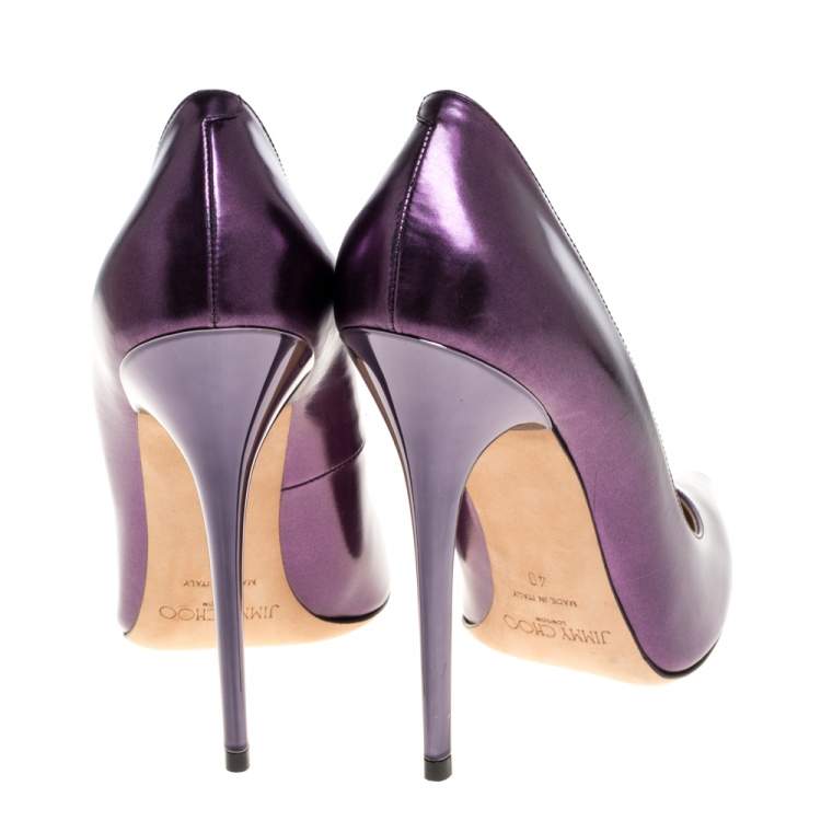 Pre Owned Jimmy Choo Metallic Purple Leather Abel Pointed Toe Pumps Size 40
