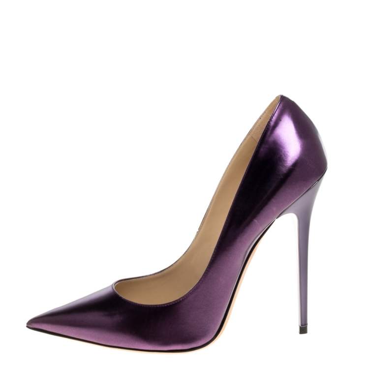 Pre Owned Jimmy Choo Metallic Purple Leather Abel Pointed Toe Pumps Size 40
