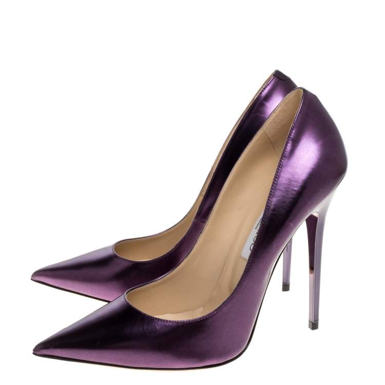 Pre Owned Jimmy Choo Metallic Purple Leather Abel Pointed Toe Pumps Size 40