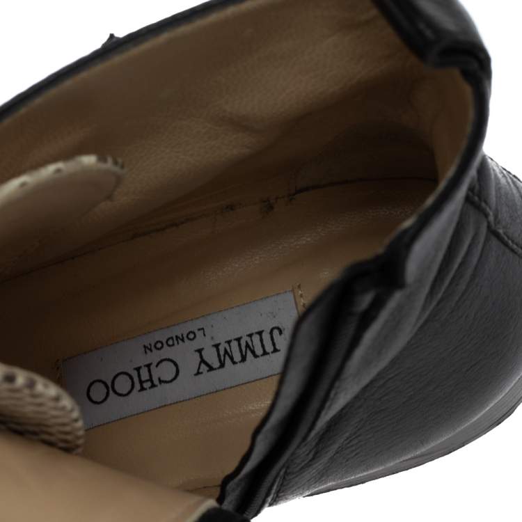 Pre Owned Jimmy Choo Black Leather and Snake Embossed Leather Marlin Ankle Boots Size 40