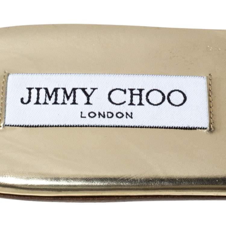 Pre Owned Jimmy Choo Metallic Gold Glitter Fabric Nanda Flat Slides Size 42