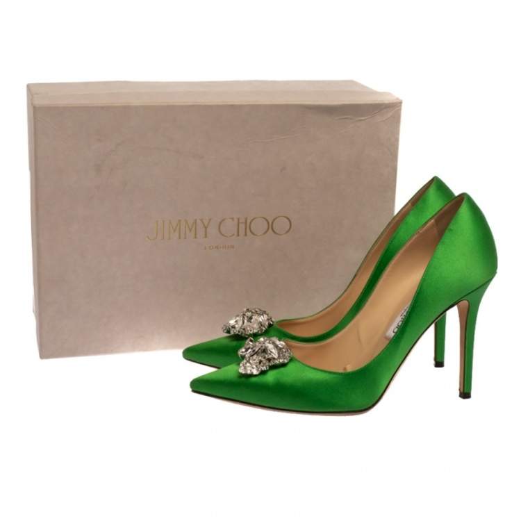 Jimmy Choo Apple Green Satin Manda Crystal Embellished Pointed Toe Pumps Size 38 5 Jimmy Choo Tlc