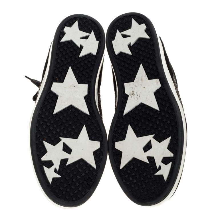 Pre Owned Jimmy Choo Black Glitter And Suede Miami Low Top Sneakers Size 40