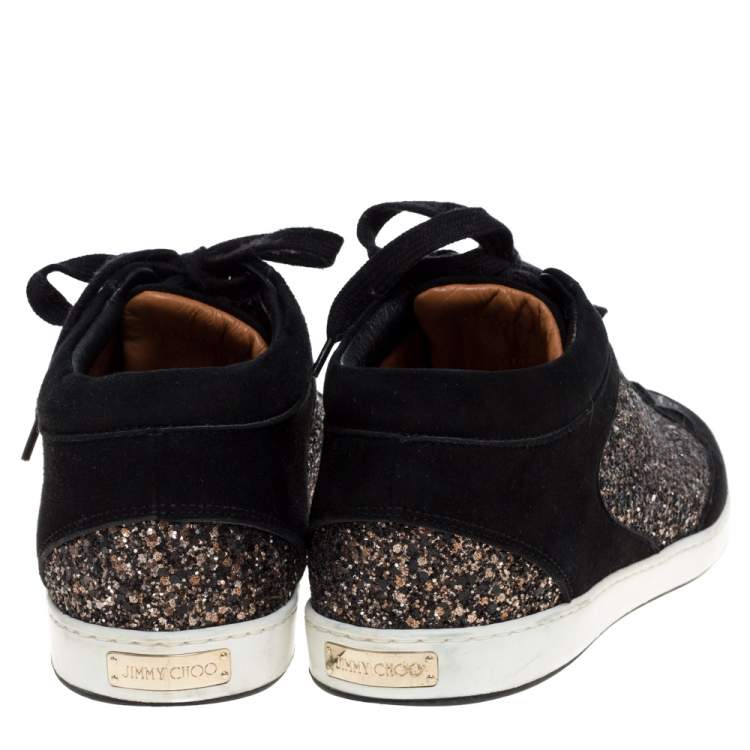 Pre Owned Jimmy Choo Black Glitter And Suede Miami Low Top Sneakers Size 40