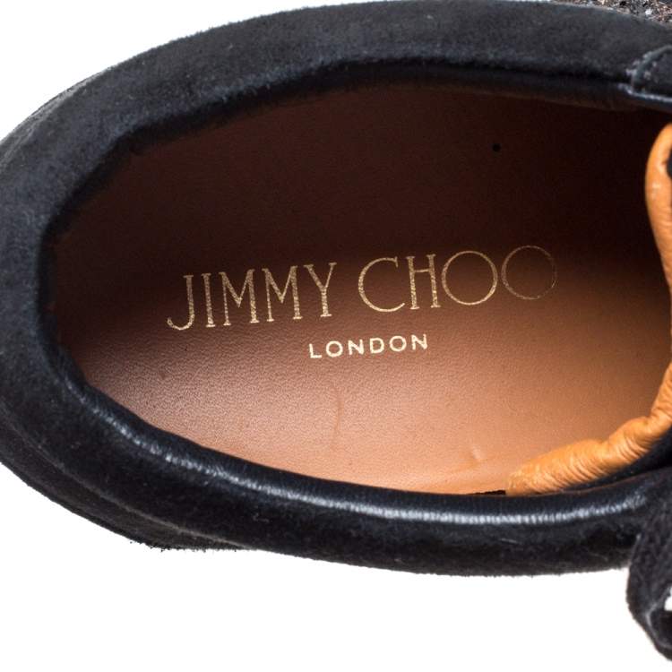 Pre Owned Jimmy Choo Black Glitter And Suede Miami Low Top Sneakers Size 40