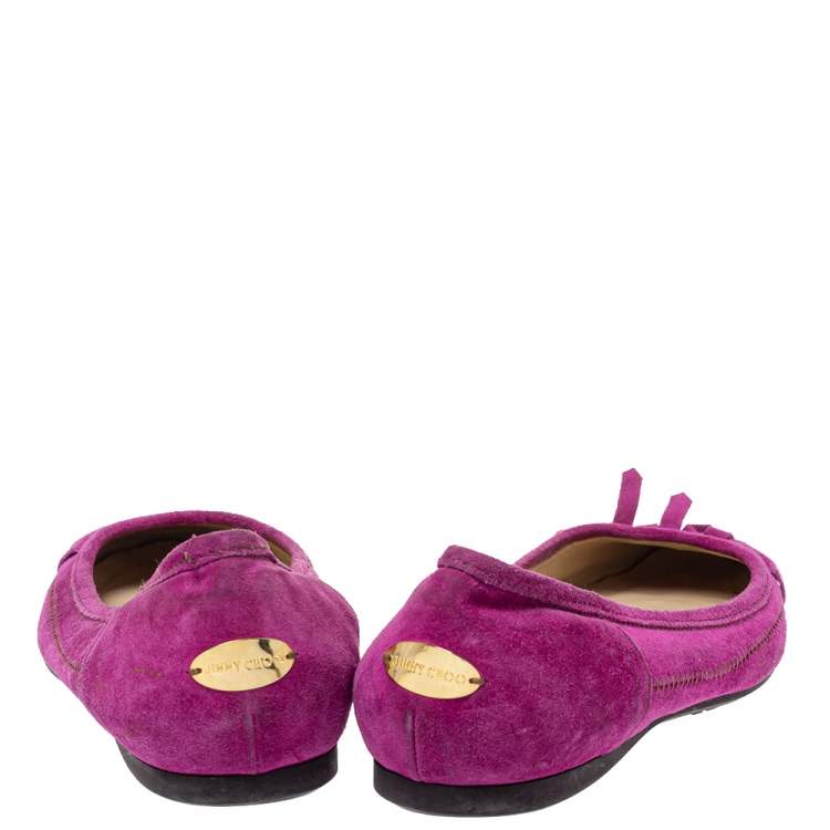Pre Owned Jimmy Choo Magenta Suede Fringe Detail Ballet Flats Size 39