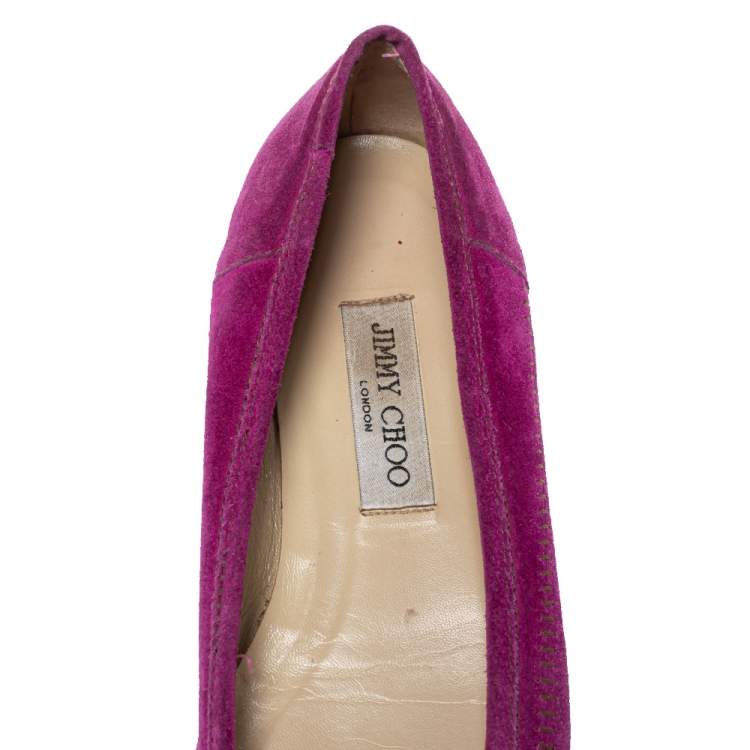 Pre Owned Jimmy Choo Magenta Suede Fringe Detail Ballet Flats Size 39