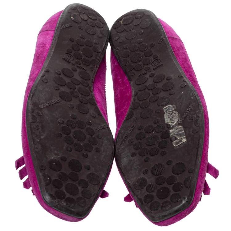 Pre Owned Jimmy Choo Magenta Suede Fringe Detail Ballet Flats Size 39
