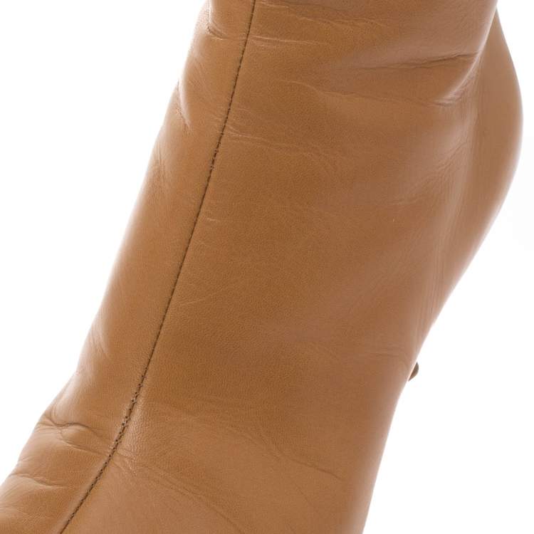 Pre Owned Jimmy Choo Camel Brown Leather Kid Pointed Toe Mid Length Boots Size 41