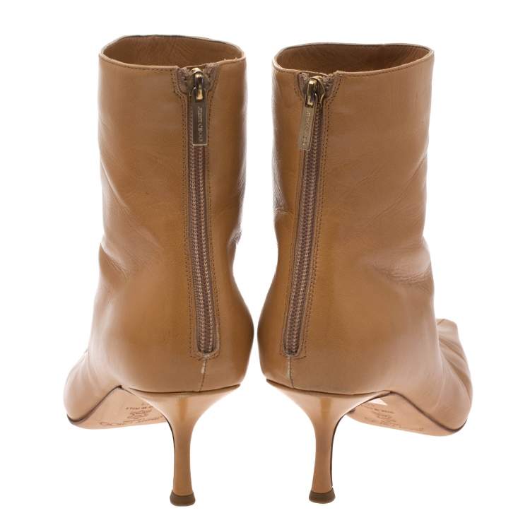 Pre Owned Jimmy Choo Camel Brown Leather Kid Pointed Toe Mid Length Boots Size 41