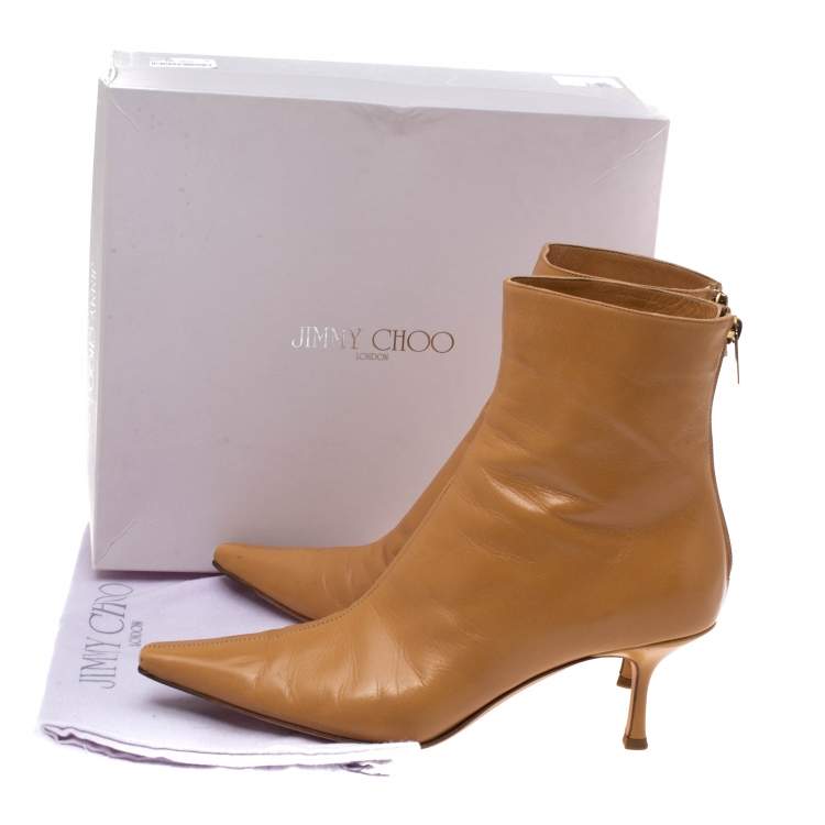 Pre Owned Jimmy Choo Camel Brown Leather Kid Pointed Toe Mid Length Boots Size 41