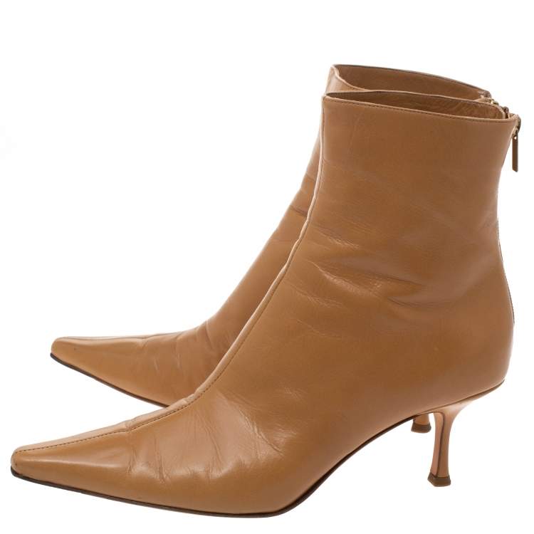 Pre Owned Jimmy Choo Camel Brown Leather Kid Pointed Toe Mid Length Boots Size 41