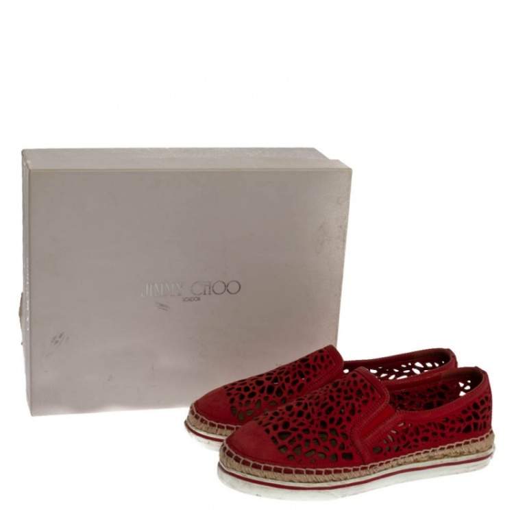 مملوكة مسبقًا Jimmy Choo Red Cut Out Leather Dawn Slip On Espadrille Flats Size 35.5