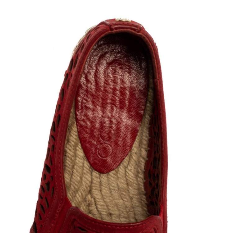 مملوكة مسبقًا Jimmy Choo Red Cut Out Leather Dawn Slip On Espadrille Flats Size 35.5