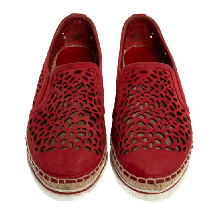 مملوكة مسبقًا Jimmy Choo Red Cut Out Leather Dawn Slip On Espadrille Flats Size 35.5