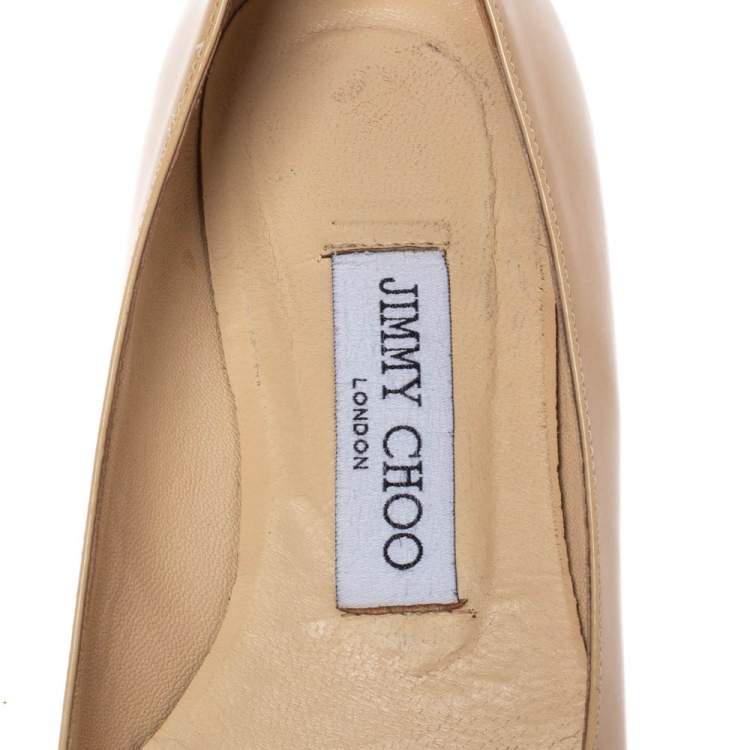 Pre Owned Jimmy Choo Beige Leather Attila Ballet Flats Size 34