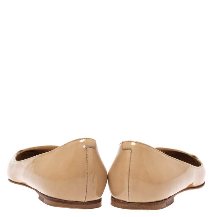 Pre Owned Jimmy Choo Beige Leather Attila Ballet Flats Size 34
