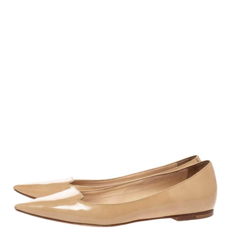 Pre Owned Jimmy Choo Beige Leather Attila Ballet Flats Size 34