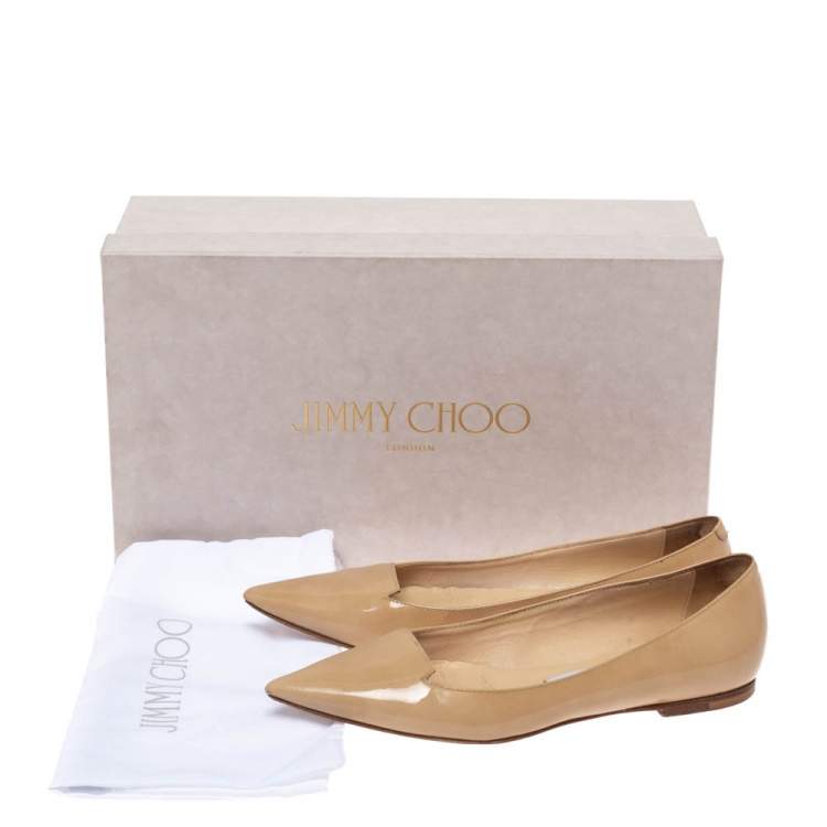 Pre Owned Jimmy Choo Beige Leather Attila Ballet Flats Size 34