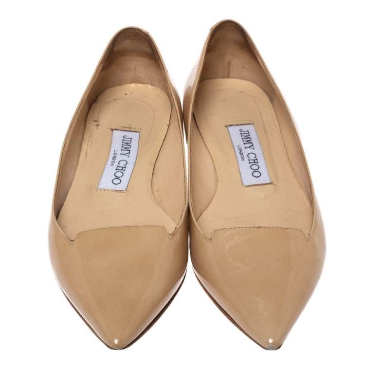 Pre Owned Jimmy Choo Beige Leather Attila Ballet Flats Size 34