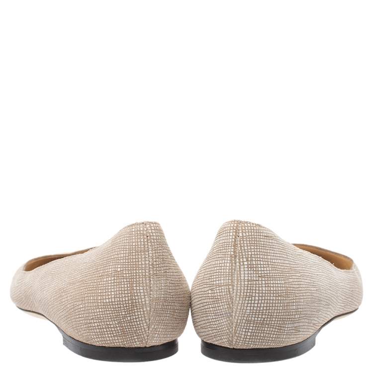Pre Owned Jimmy Choo Beige/White Textured Leather Romy Ballet Flats Size 38.5