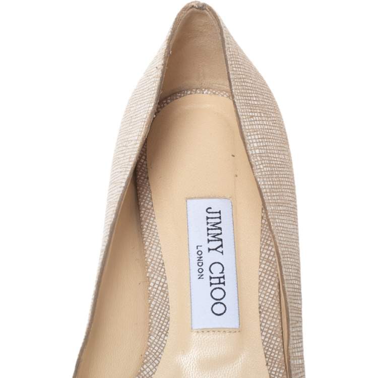 Pre Owned Jimmy Choo Beige/White Textured Leather Romy Ballet Flats Size 38.5