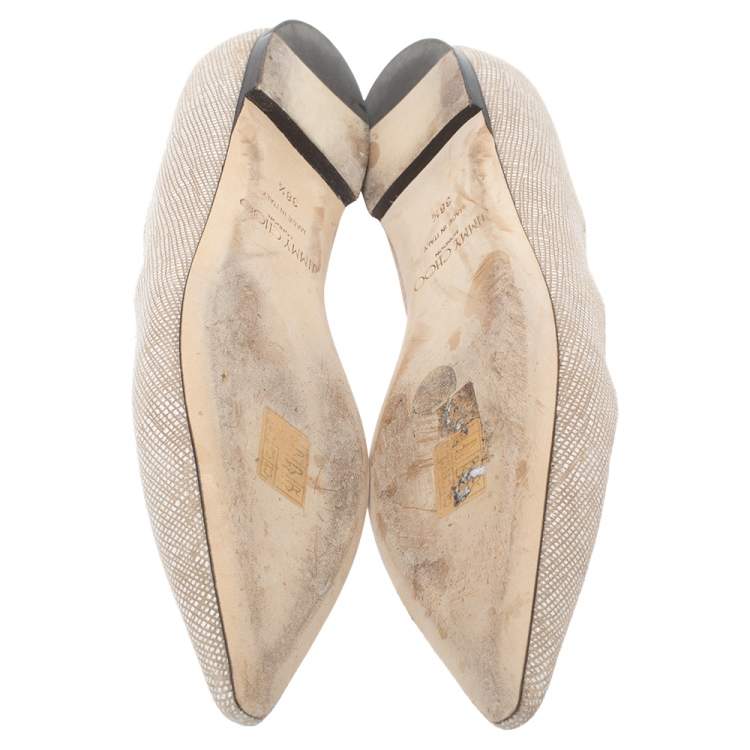 Pre Owned Jimmy Choo Beige/White Textured Leather Romy Ballet Flats Size 38.5