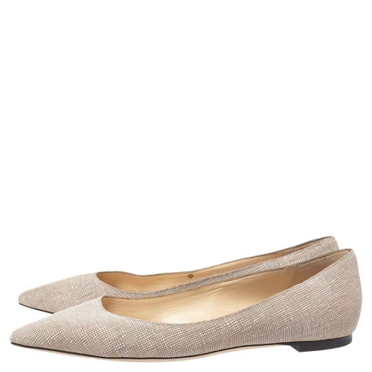 Pre Owned Jimmy Choo Beige/White Textured Leather Romy Ballet Flats Size 38.5