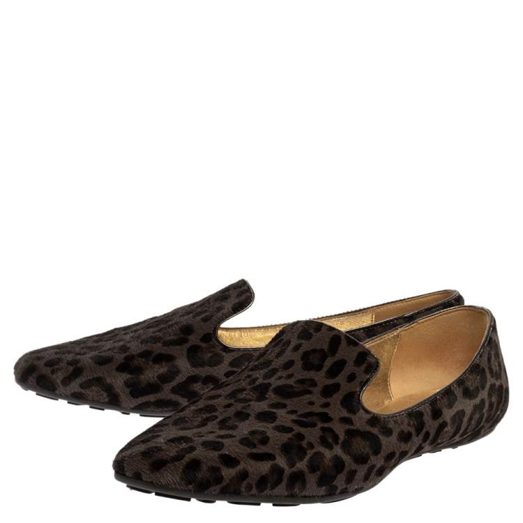 Pre Owned Jimmy Choo Grey Leopard Print Calf Hair Wheel Smoking Slippers Size 39