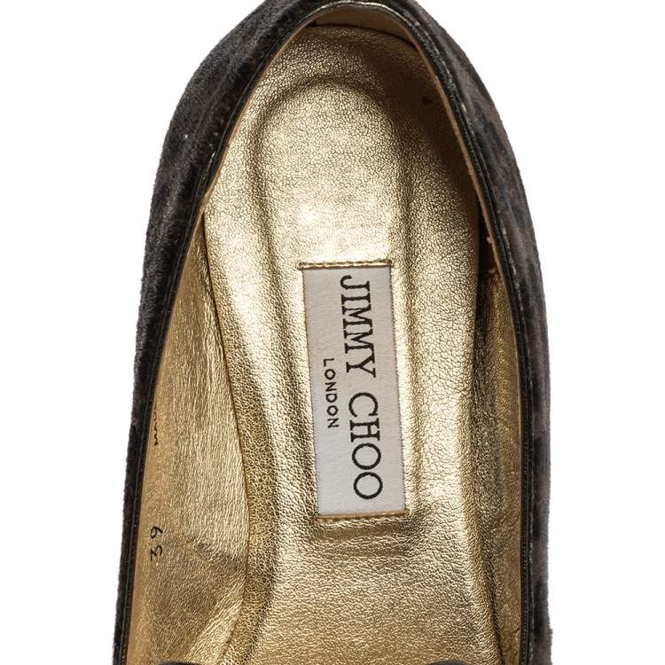 Pre Owned Jimmy Choo Grey Leopard Print Calf Hair Wheel Smoking Slippers Size 39