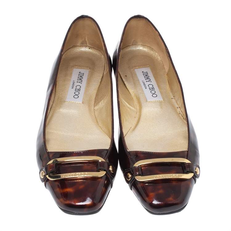مملوكة مسبقًا Jimmy Choo Brown Patent Leather Morse Buckle Ballet Flats Size 37