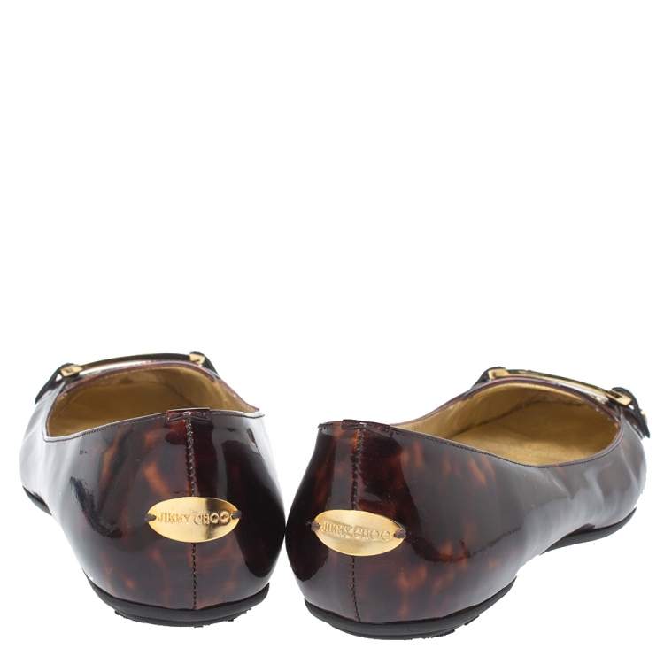 مملوكة مسبقًا Jimmy Choo Brown Patent Leather Morse Buckle Ballet Flats Size 37