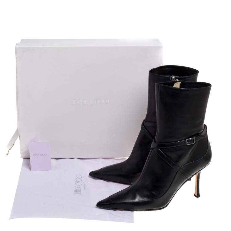 مملوكة مسبقًا Jimmy Choo Black Leather Arena Pointed Toe Ankle Boots Size 40